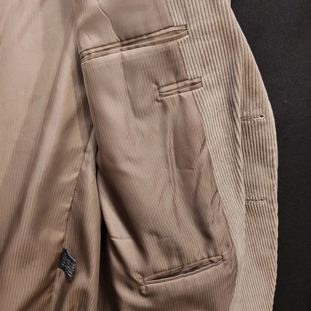 Monsieur Adolfo Mens Tan Corduroy Blazer Sport Coat 44R Cotton Two Button Khaki